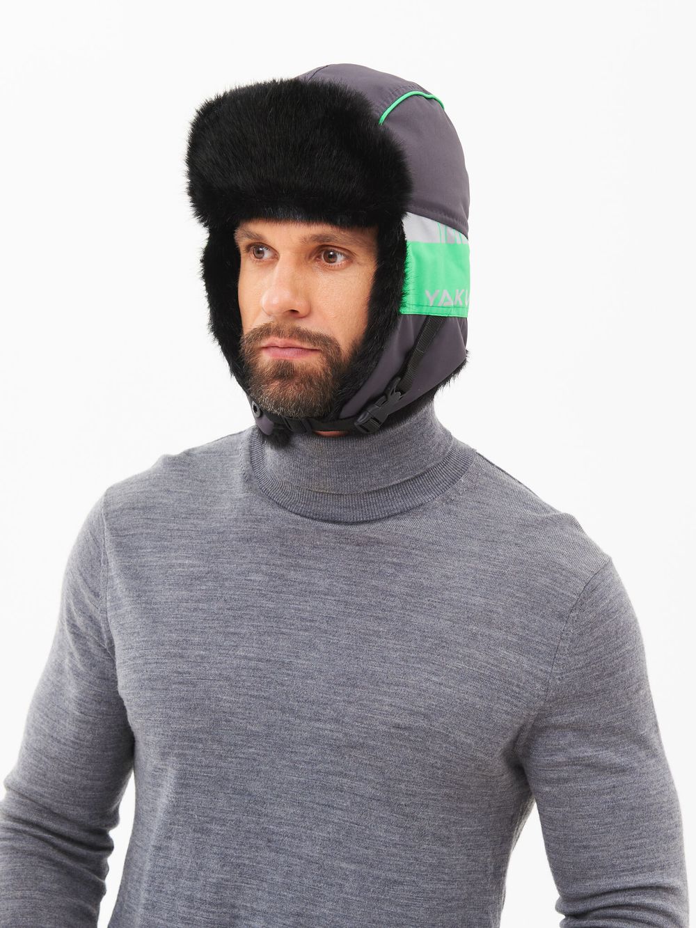 Шапка ушанка зимняя Yakutia цвет Тёмно-серый ткань Galaxy Breathable иск. мех Норка