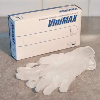 Перчатки виниловые L неопудренные (100шт), 404-735-034