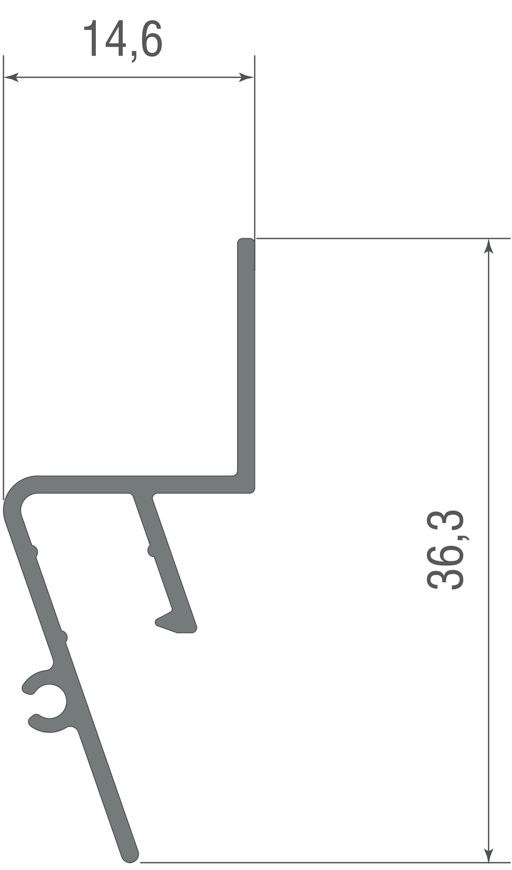 Алюм. профиль под натяжной потолок с подсветкой,  14, 6х36, 3х2000мм. Без матового экрана. алюминий