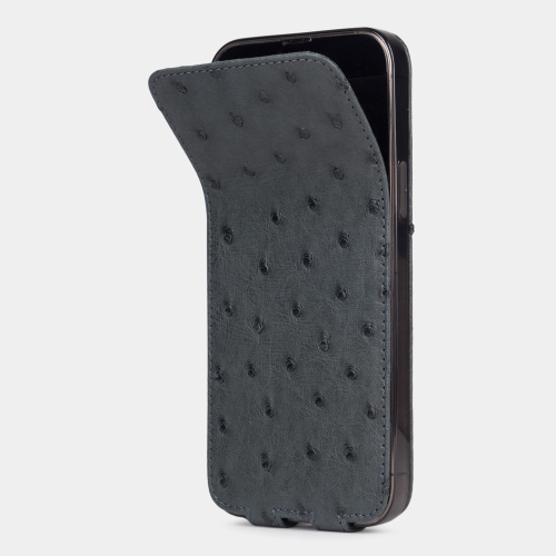 Чехол для iPhone 15 Pro из кожи страуса, серого цвета