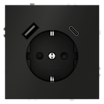 Розетка встраиваемая VOLTUM S70 с заземлением и защитными шторками, 16А, с USB, A+С, (черный матовый