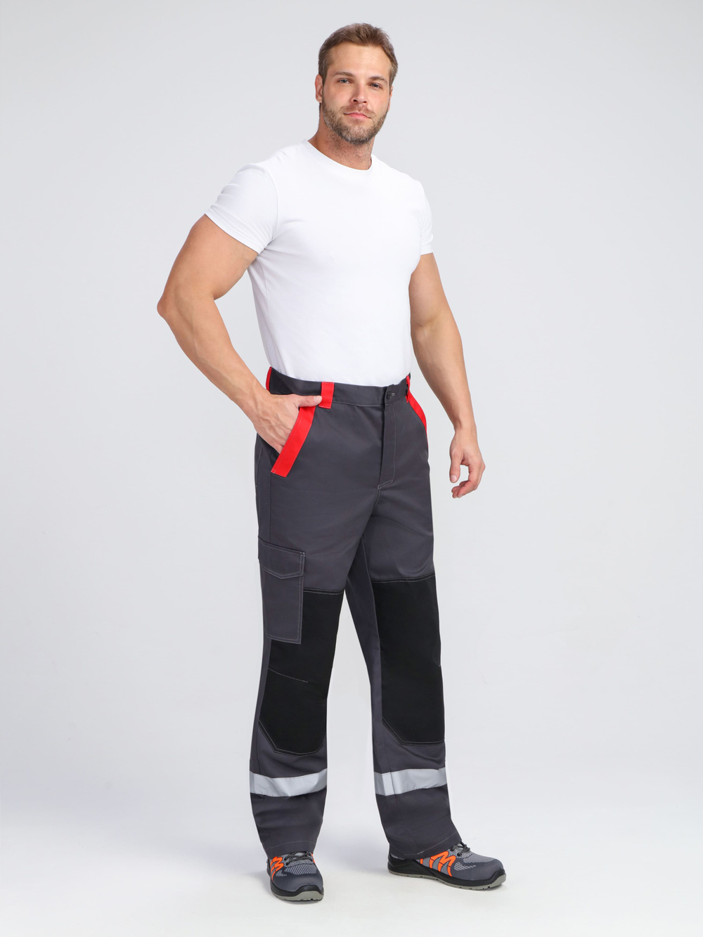 Костюм ProfLineBase-1 (тк.Твил,210) брюки, т.серый/черный/красный