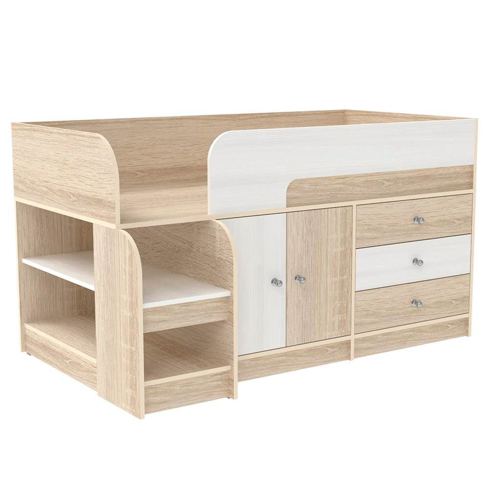 Кровать-чердак КарИВи Астра 9, 1 Дуб Сонома Белое Дерево