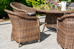 "Равенна" плетеное кресло из искусственного ротанга, цвет коричневый с серой подушкой