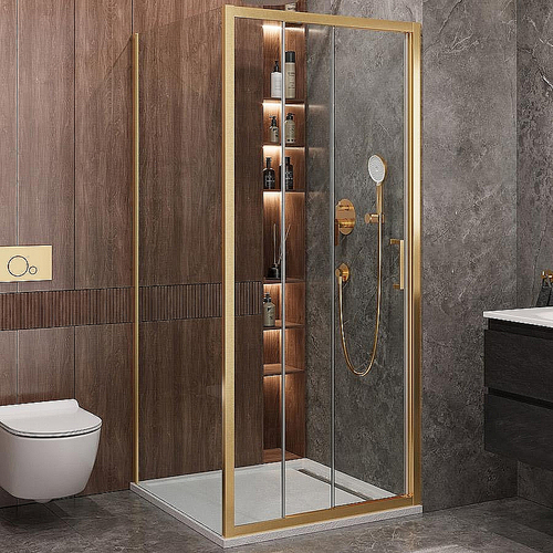 Душевой уголок Cezares Molveno 90x90 AF-31-90-C-BORO-IV стекло прозрачное/профиль золото брашированное