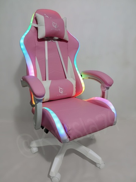 Геймерское кресло с RGB подсветкой розовое
