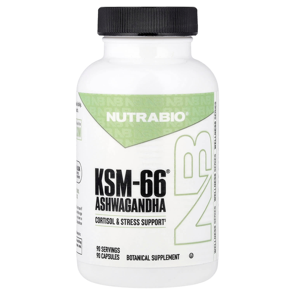 NutraBio, Ашваганда KSM-66, 600 мг, 90 растительных капсул