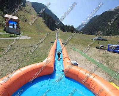 Водная горка с надувным дном, на подкачке ТУРБО "Резвость" с бассейном, 100*2*0.5 м.