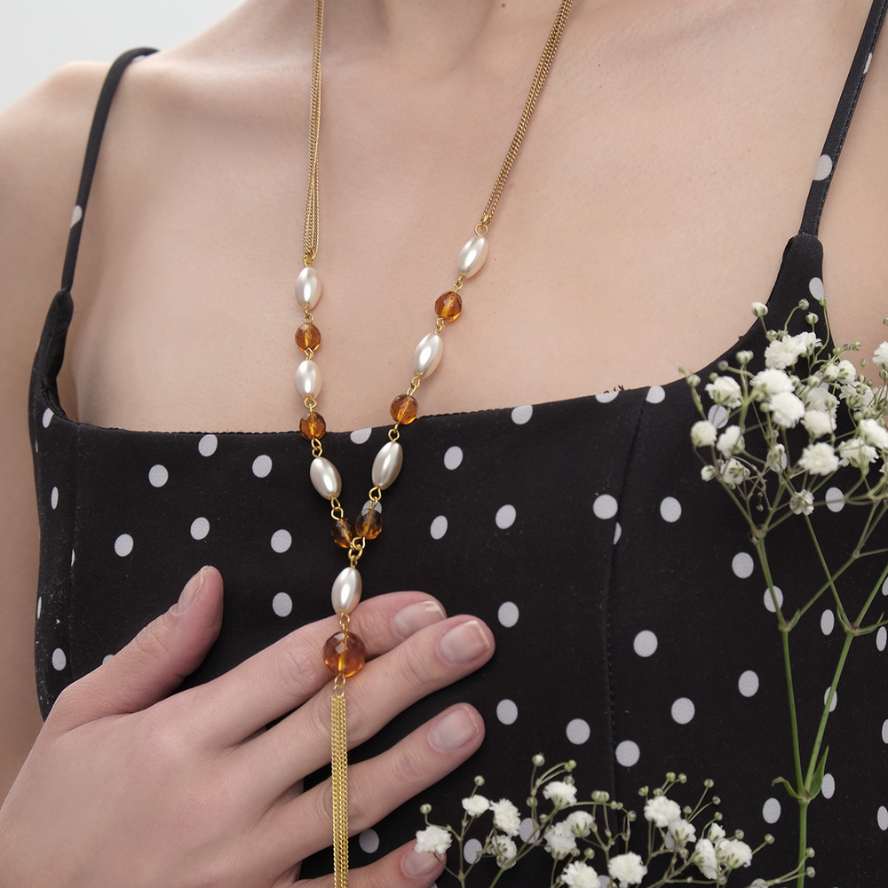 "Олива"  колье в золотом покрытии из коллекции "Composition" от Jenavi с замком карабин