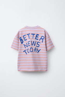 ZARA ФУТБОЛКА В ПОЛОСКУ С ВЫШИТОЙ НАДПИСЬЮ, ЛИЛОВЫЙ