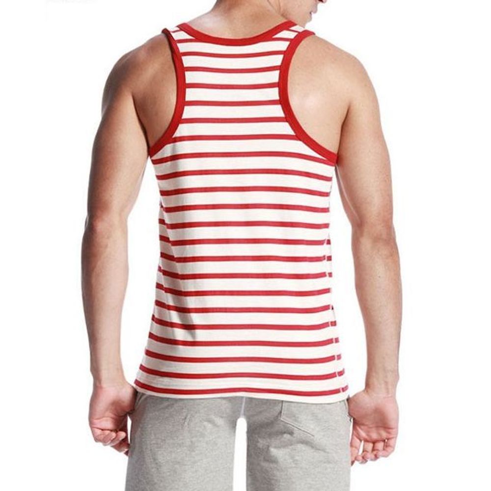 Мужская майка белая в красную полоску Seobean Sleeveless Sports Shirt 14688