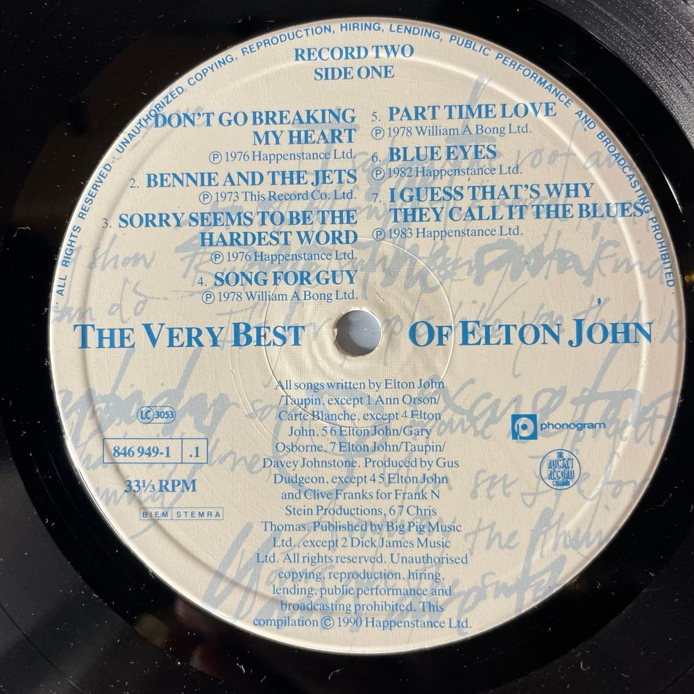 Винтажная виниловая пластинка LP Elton John, The Very Best Of Elton John (Нидерланды 1990)