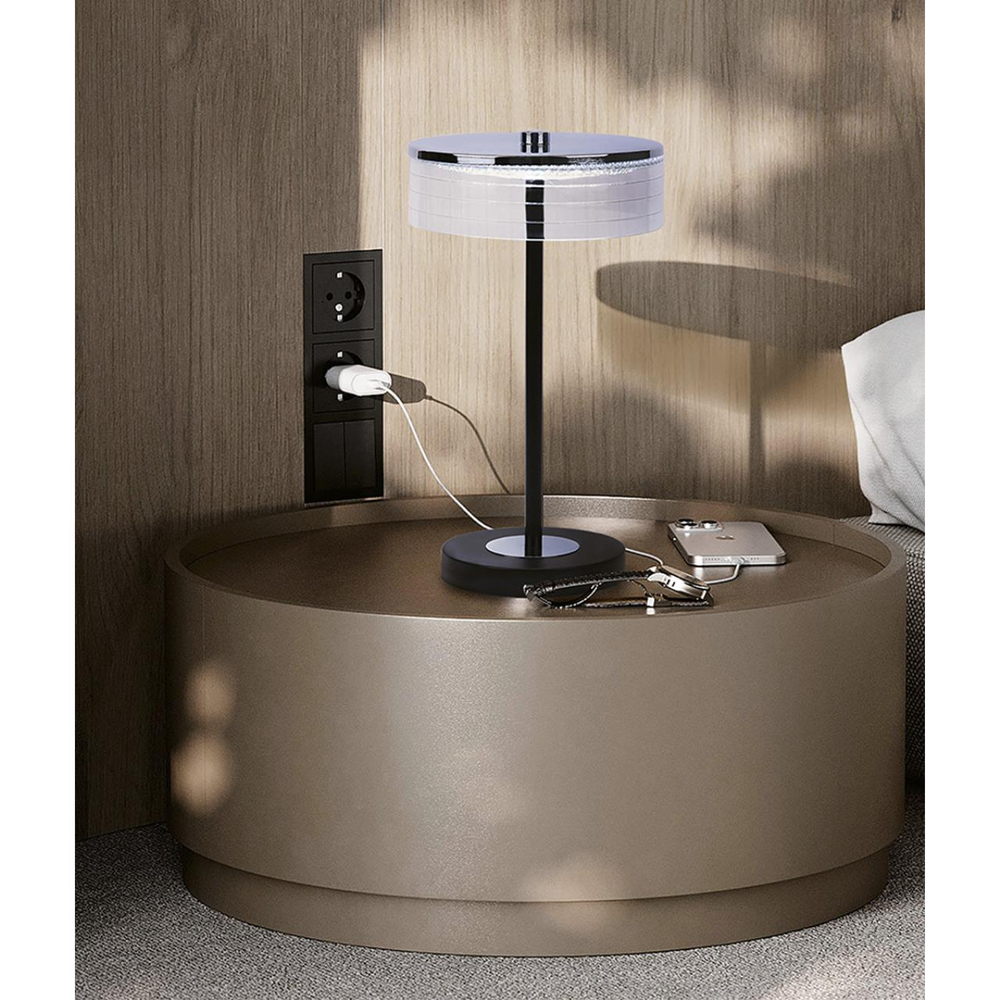 8203/1TL LEDIO LN26 531 серебро/черный/прозрачный, металл/акрил Настольная лампа LED 7W 4000К 220V SATIANA