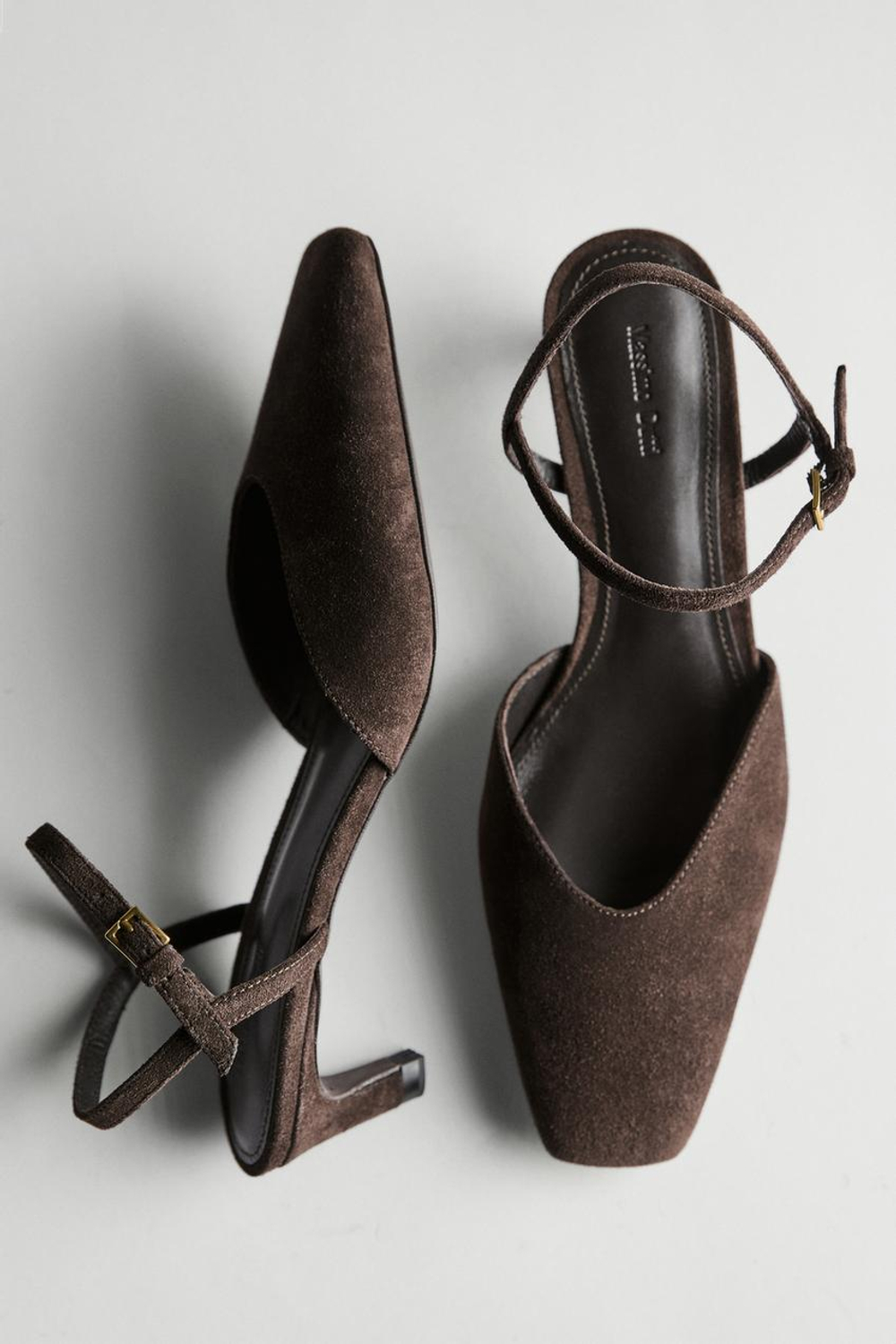 Massimo Dutti Туфли на каблуке из натуральной кожи с разрезом, коричневый