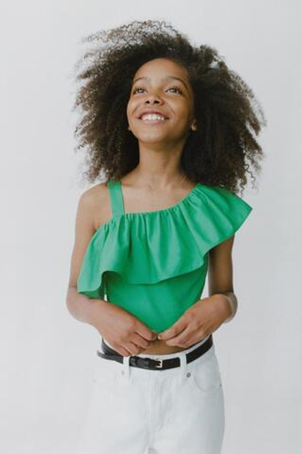 ZARA ТОП С ВОЛАНАМИ, ЗЕЛЕНЫЙ
