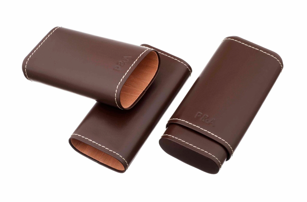 Чехол P&A на 3 сигары Черчилль, натуральная кожа и кедр, T1067-Brown