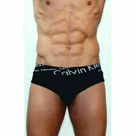 Мужские трусы брифы черные с черной косой резинкой Calvin Klein Black Waistband Italics модал