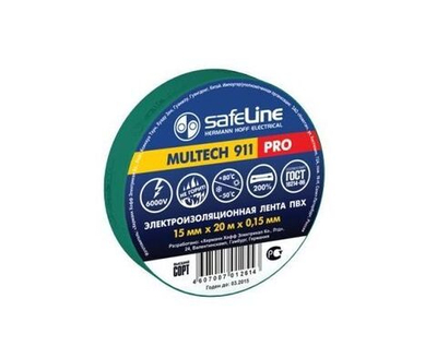 Safeline изолента ПВХ 15/20 зеленая, 150мкм, 9364