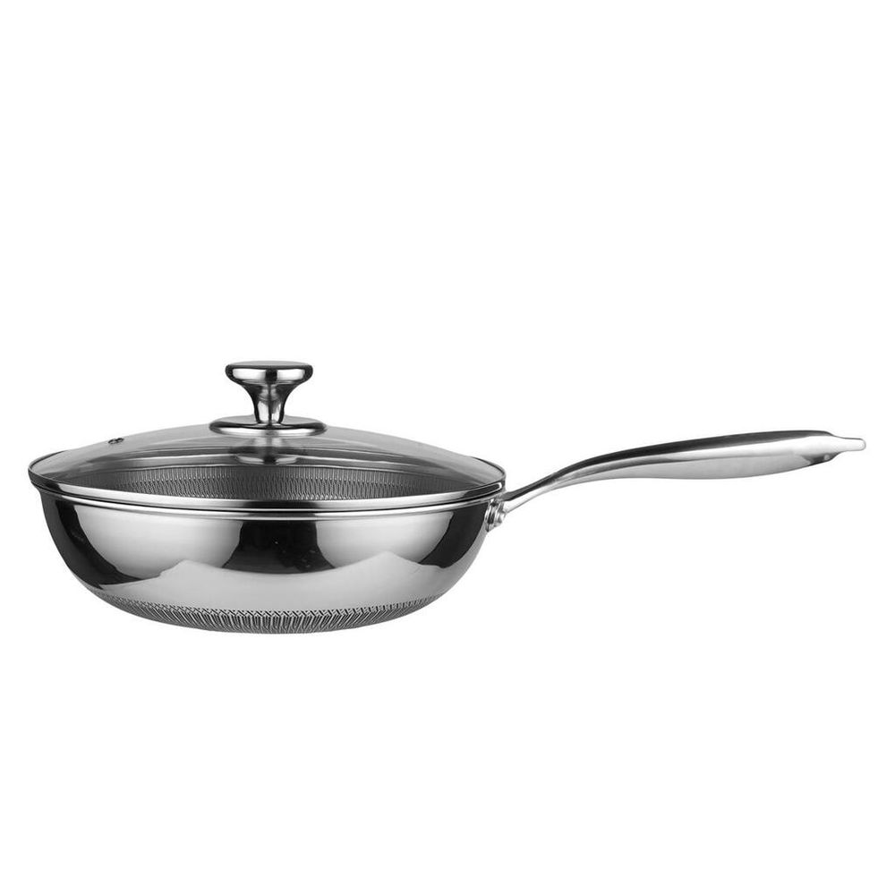 Сковорода Вок (WOK) 28/16,5 см h15,5/8,5 см 4л с крышкой Honeycombs нерж. с антиприг. покр. ИНДУКЦИЯ