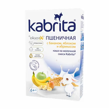 Каша Kabrita Пшеничная с бананом, яблоком и абрикосом (с 6 месяцев) 180 г