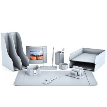 Настольный набор из кожи Cuoietto Treccia серии Business из 12 предметов (NBCTrGrey12.2)