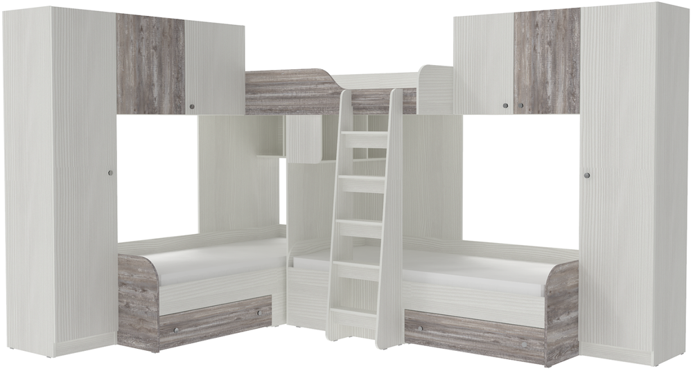 Трехместная кровать КарИВи Трио 3 Белое Дерево Бетон