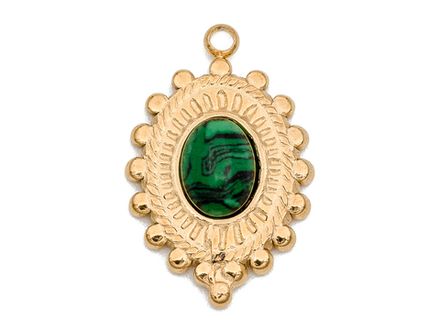 Подвеска "Винтаж" 23,5мм, сталь, малахит (имит)