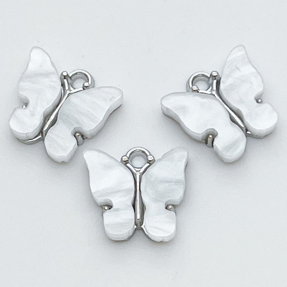 Подвеска Бабочка, цвет белый+серебро, размер 12*13 мм, цена за 1 шт