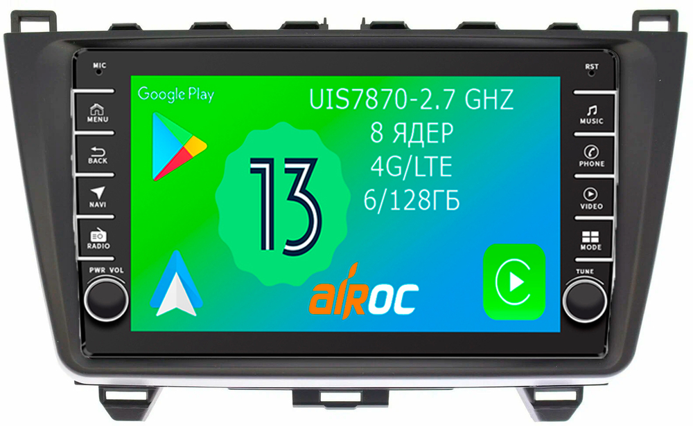 Магнитола для Mazda 6 2007-2012 (GH) - Airoc AB-2415 (кнопки и крутилки), Android 13, TS20, 6/128Гб, SIM-слот, CarPlay