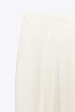 ZARA ШИРОКИЕ БРЮКИ С ЗАЩИПАМИ, ЭКРЮ