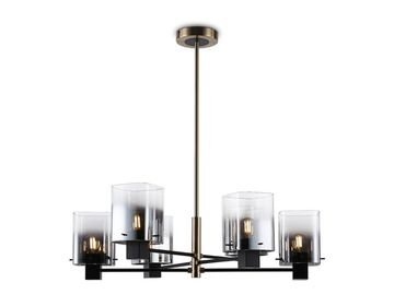 Люстра со стеклянными плафонами на штанге 6*Е14 LH57041/6 BK/DBS/SM чёрный/тёмная латунь/дымчатый High Light Modern Ambrella