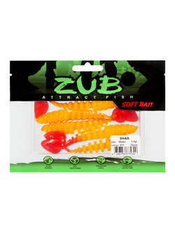 Приманка ZUB-SHAD  90мм(3,5")-5шт, (цвет 011) желтое тело-красный хвост