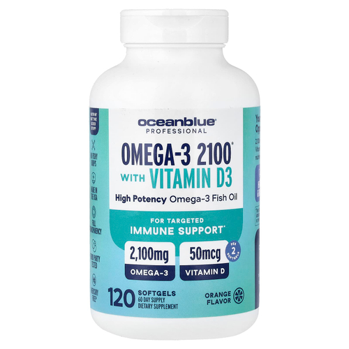 OceanBlue, Professional, Omega-3 2100® с витамином D, со вкусом апельсина, 120 капсул