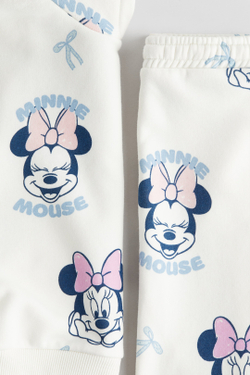 H&M Комплект из брюк и толстовки с принтом Minnie mouse, белый