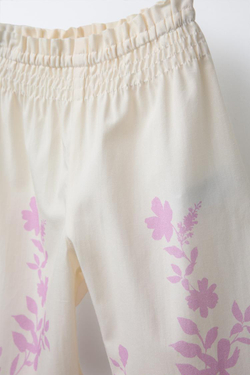 ZARA БРЮКИ ИЗ ПОПЛИНА С ПРИНТОМ, ЭКРЮ