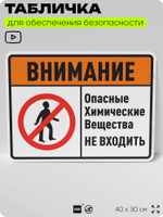Табличка для обеспечения безопасности "Внимание опасные химические вещества не входить", для производства, предприятия, организаций, 40х30 см, Silver Plane x Айдентика Технолоджи