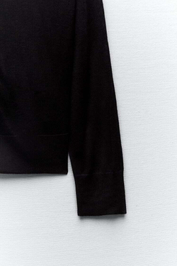ZARA БАЗОВЫЙ ДЖЕМПЕР ИЗ ТОНКОГО ТРИКОТАЖА, ЧЕРНЫЙ