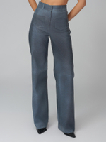 Женские кожаные брюки под деним синие прямого кроя