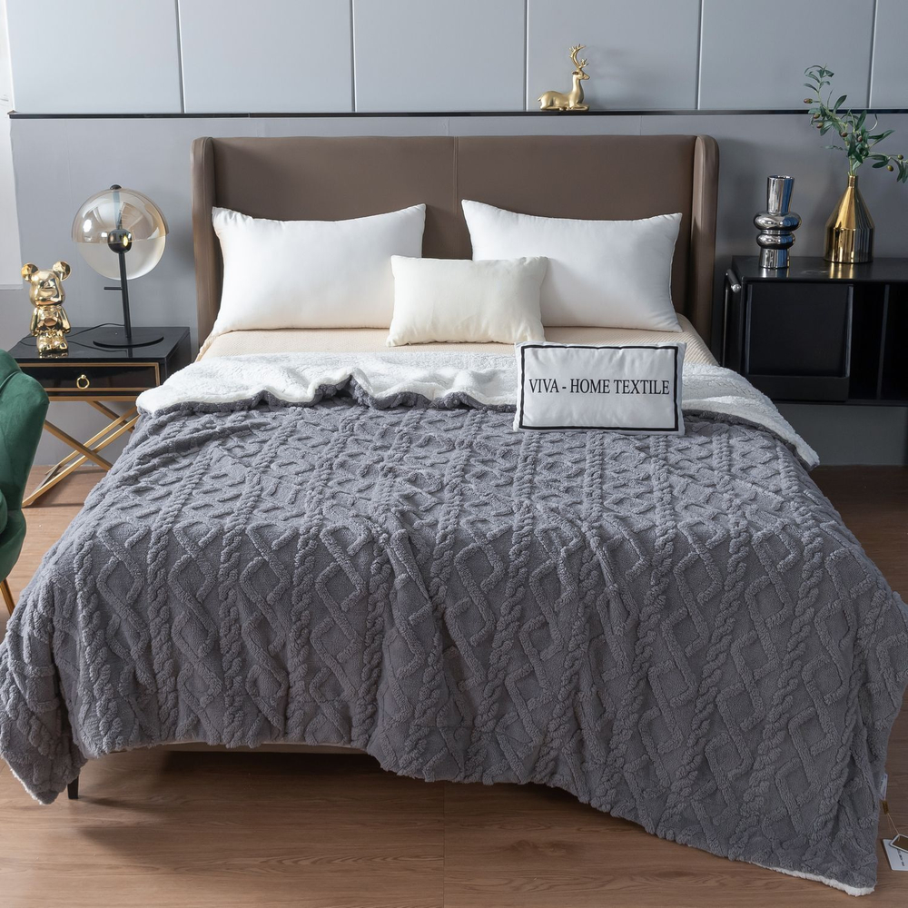 Плед СИТРЕЙД Fluffy, 150х200 см, бамбуковая микрофибра, белый, серый