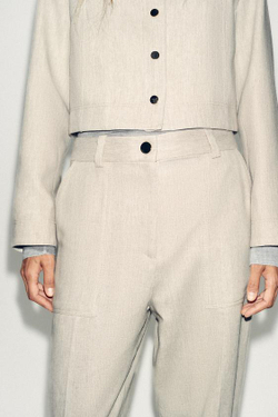 ZARA ПРЯМЫЕ БРЮКИ С ДЕКОРАТИВНОЙ СТРОЧКОЙ, ПЕСОЧНЫЙ