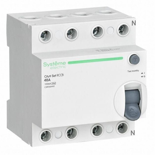 УЗО City9 Set электромеханическое 40А 100мА тип AC 4П Systeme Electric (ВДТ) C9R56440
