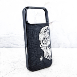 Стильный чехол iphone с черепом Mexican Calavera Euphoria HM Premium - натуральная кожа, металл для iPhone