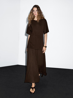 Massimo Dutti Трикотажное платье с контрастной сборкой, коричневый