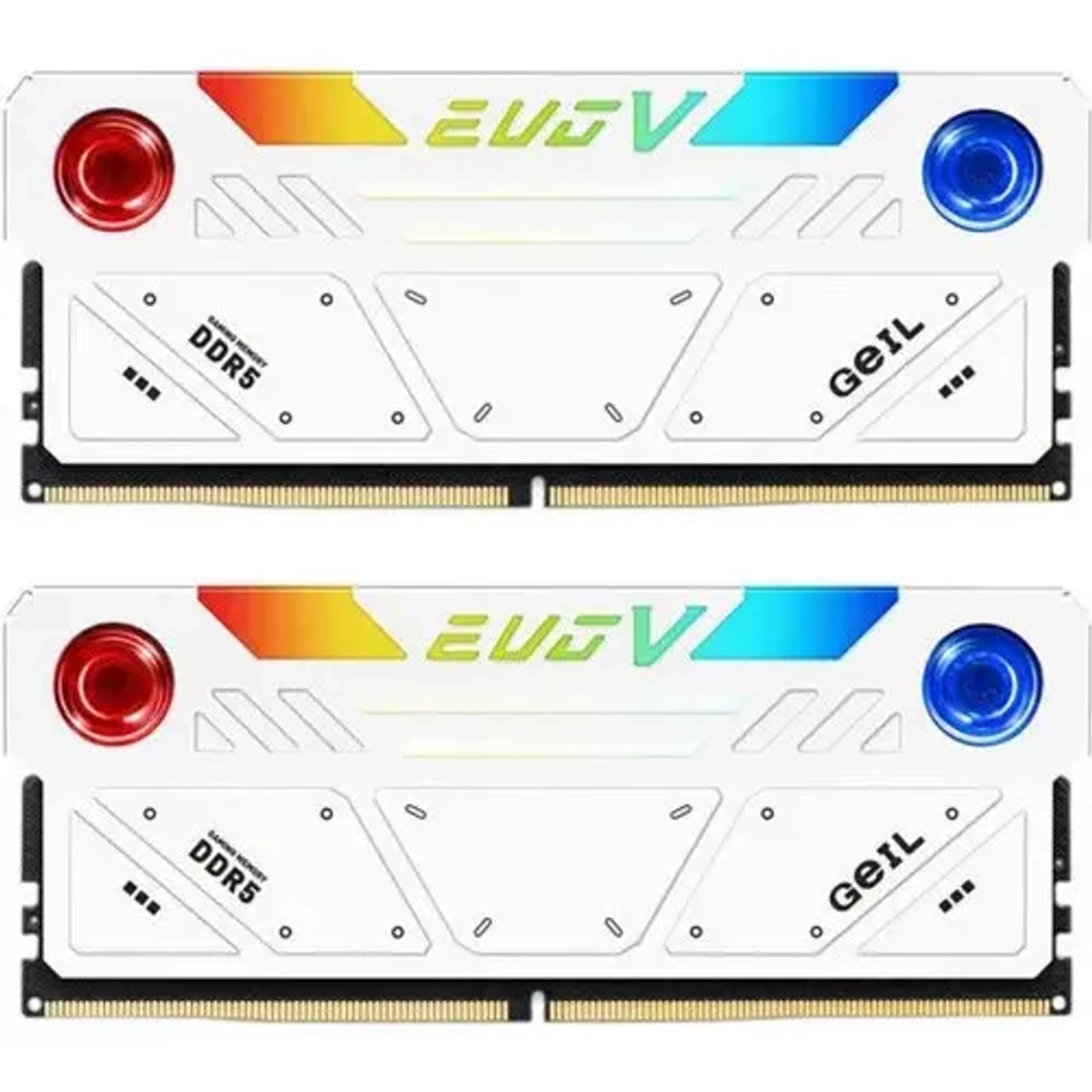 Оперативная память с RGB подсветкой 32GB Kit (2x16GB) GEIL EVO V RGB 8000Mhz DDR5 PC5-64000 38-48-48-100 1.45V GESW532GB8000C38ADC White (интегрирована система охлаждения с двумя вентиляторами)