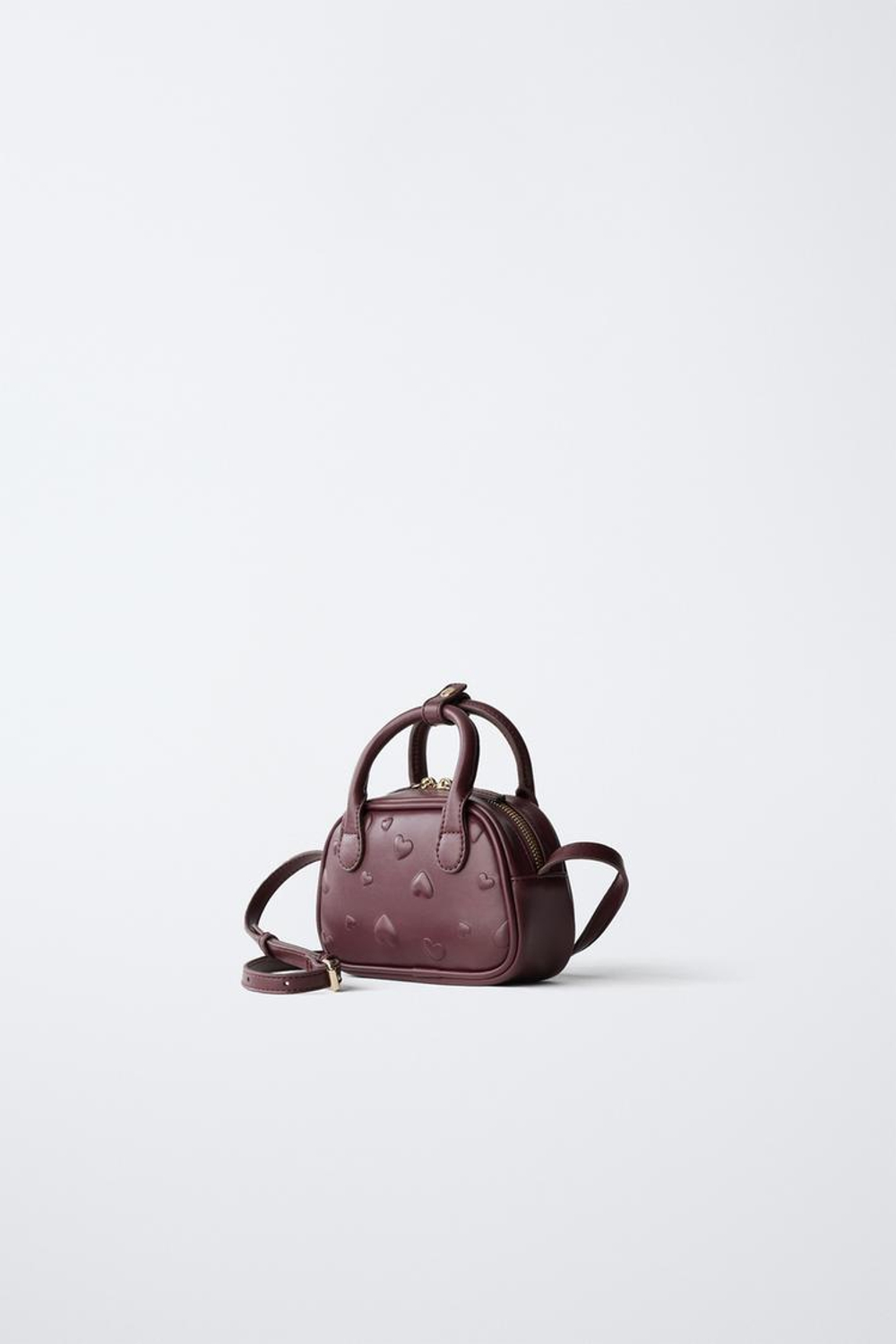 ZARA МИНИ-СУМКА-БОУЛИНГ С СЕРДЕЧКАМИ, БОРДОВО-КРАСНЫЙ