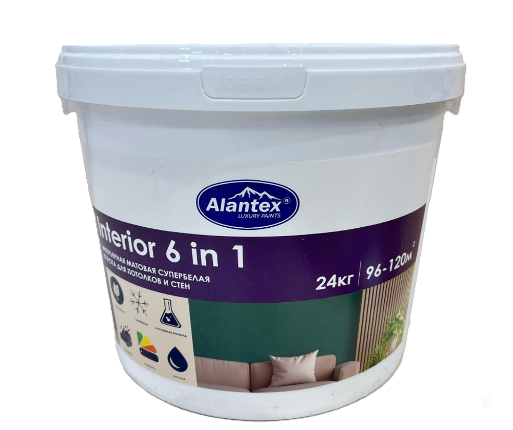 КРАСКА ДЛЯ ПОТОЛКОВ И СТЕН INTERIOR 6 IN 1 МАТОВАЯ 24 КГ (4870233517516)