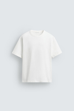 ZARA ФУТБОЛКА RELAXED FIT ИЗ РЕЛЬЕФНОЙ ТКАНИ, БЕЛЫЙ