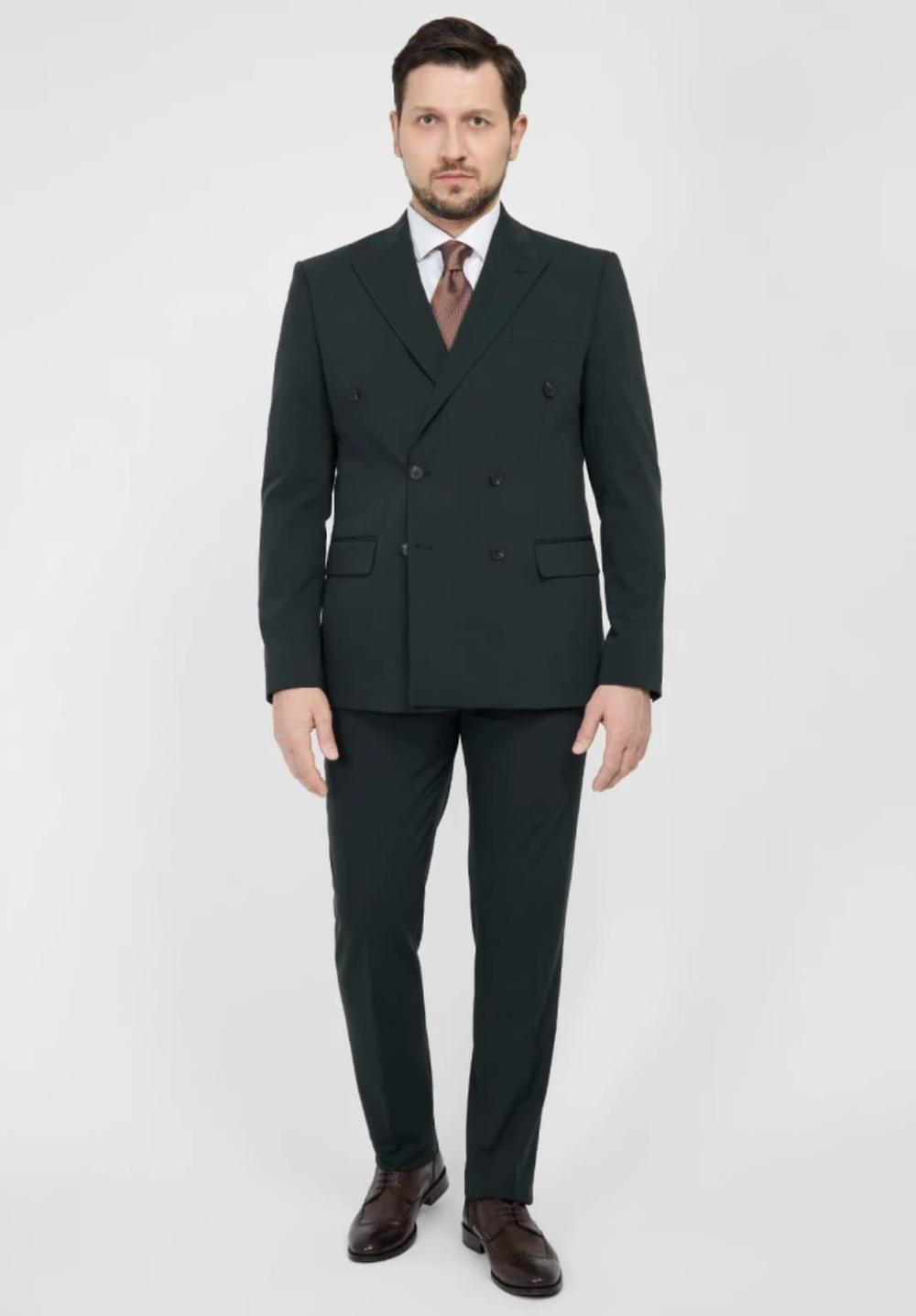 Мужской двубортный костюм (изумрудный) В91