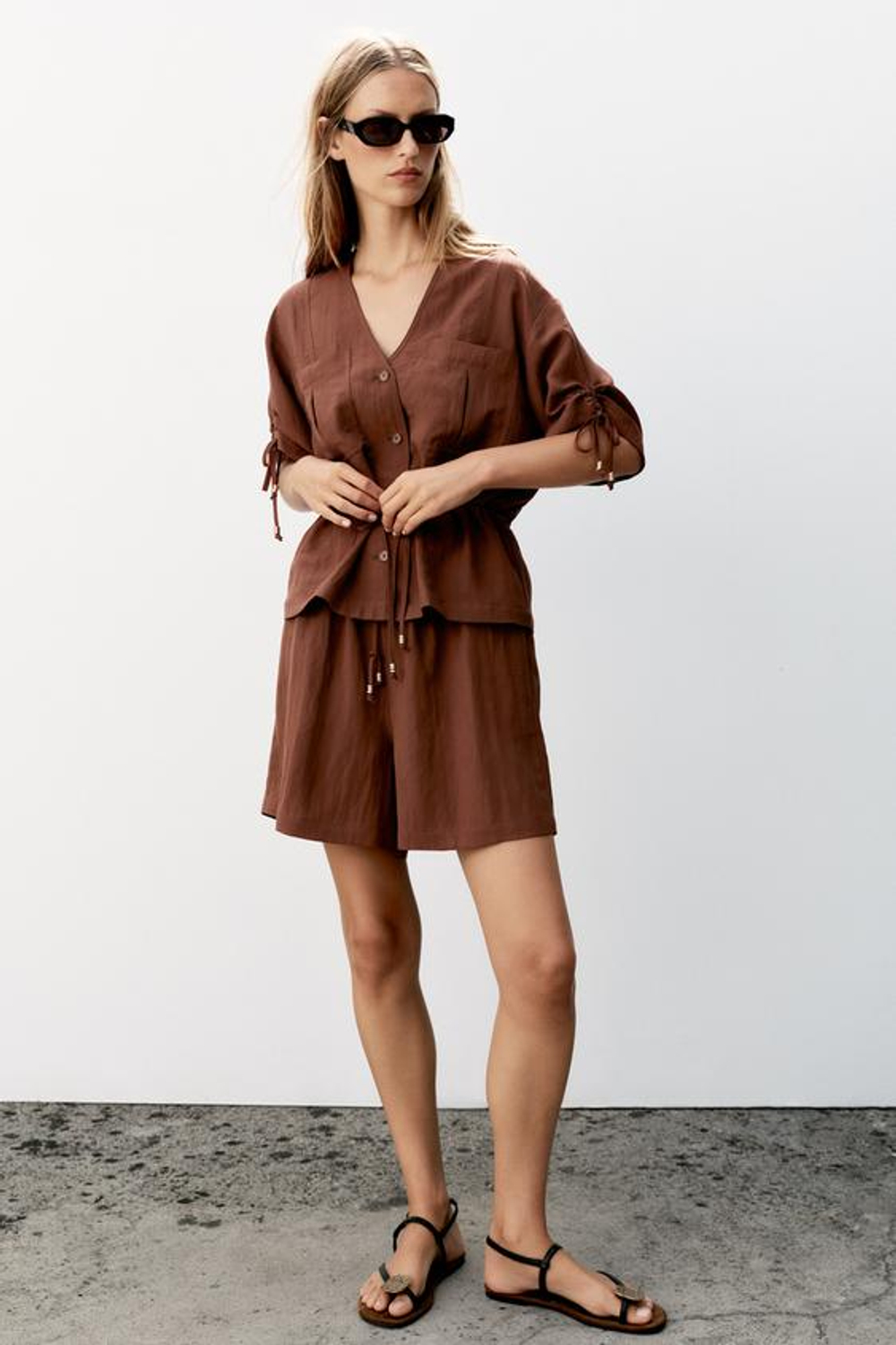 ZARA ШОРТЫ С ЭЛАСТИЧНЫМ ПОЯСОМ, ТЕМНЫЙ ЧЕРЕПИЧНЫЙ