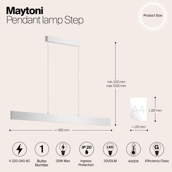 Подвесной светодиодный светильник Maytoni Step P010PL-L30W4K